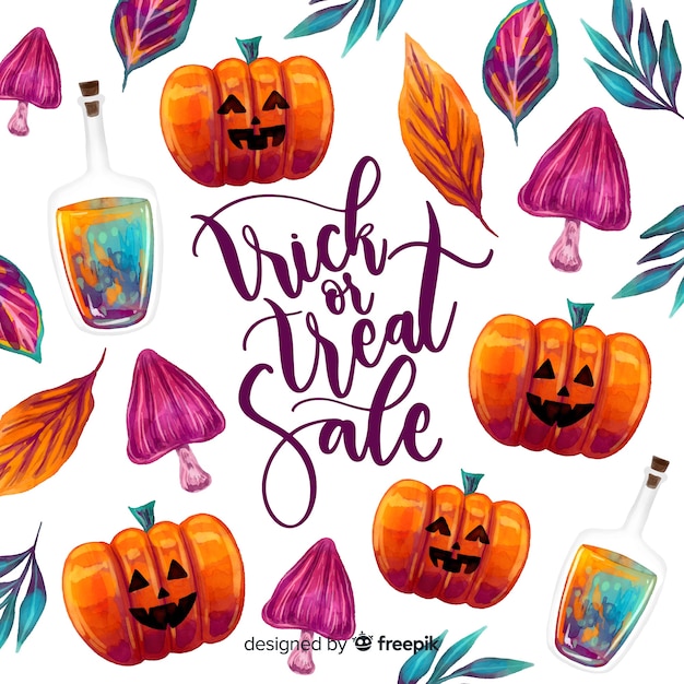 Halloween sale concept in watercolor Free Vector