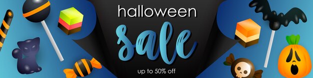 Free vector halloween sale flyer with sweets and lollipops