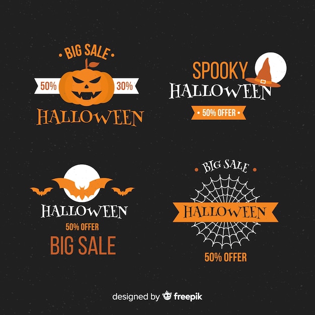 Collezione di etichette di vendita di halloween su design piatto