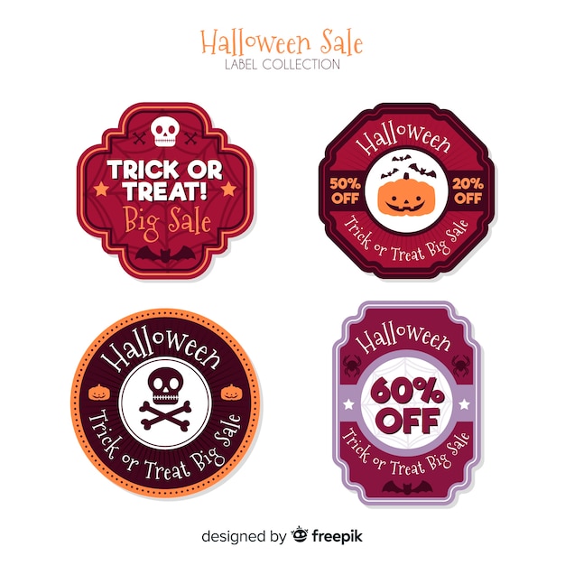 Collezione di etichette di vendita di halloween con design piatto