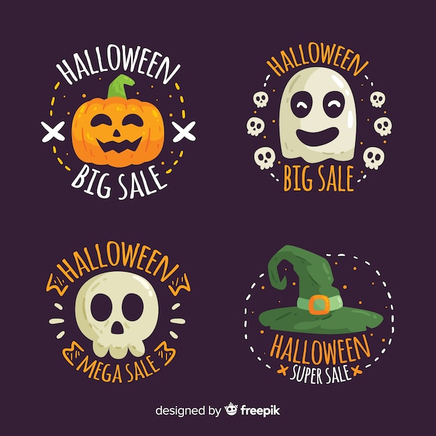 Free vector halloween sale label collection with flat design