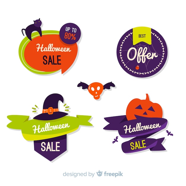 Collezione di etichette di vendita di halloween con design piatto