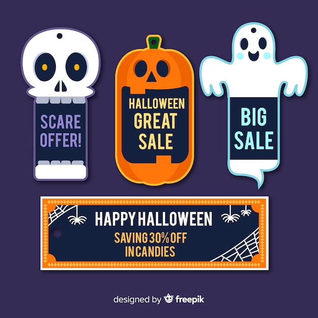 Free vector halloween sale label collection with flat design