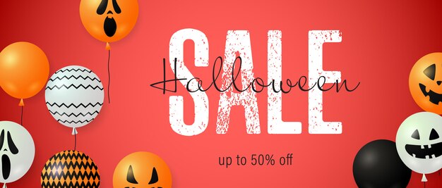 Halloween Sale lettering and ghost balloons