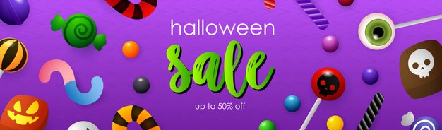 Free vector halloween sale lettering with lollipops and sweets