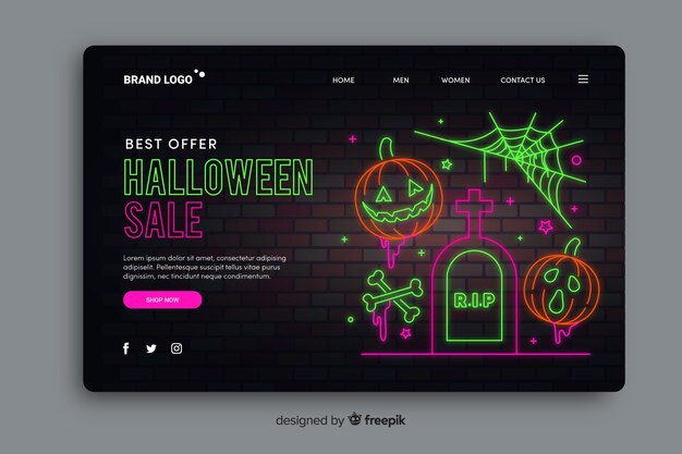 Halloween sale neon landing page