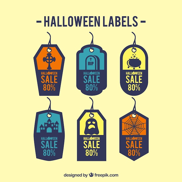 Halloween sale stickers pack in flat design