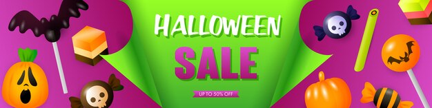 Halloween sale template with festive treats