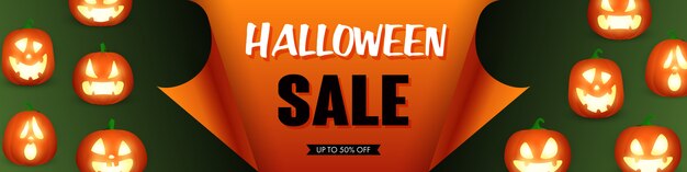 Halloween sale template with pumpkins