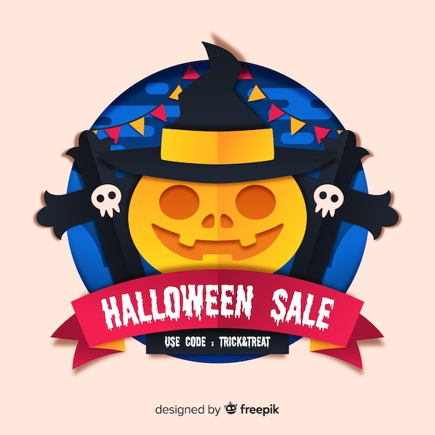 Halloween sale with witchy pumpkin