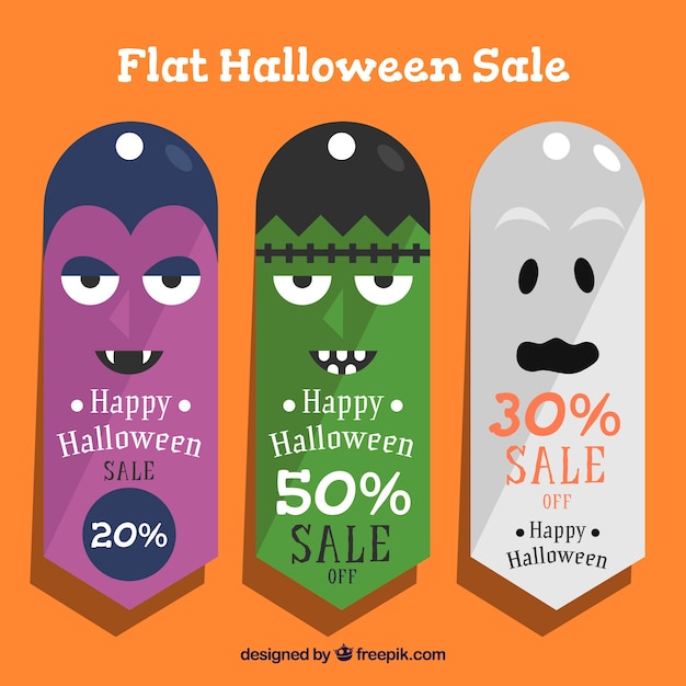 Etichette di vendita di halloween con personaggi