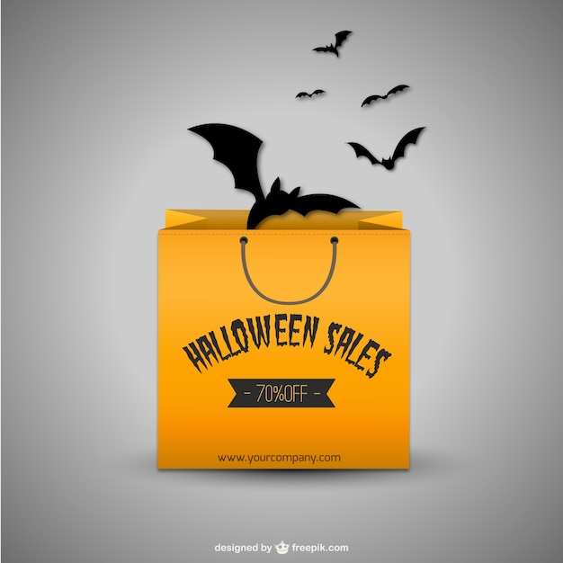 Halloween sales with shopping bag and bats