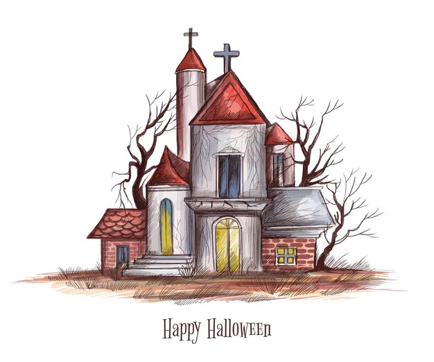 Halloween spooky house illustration background