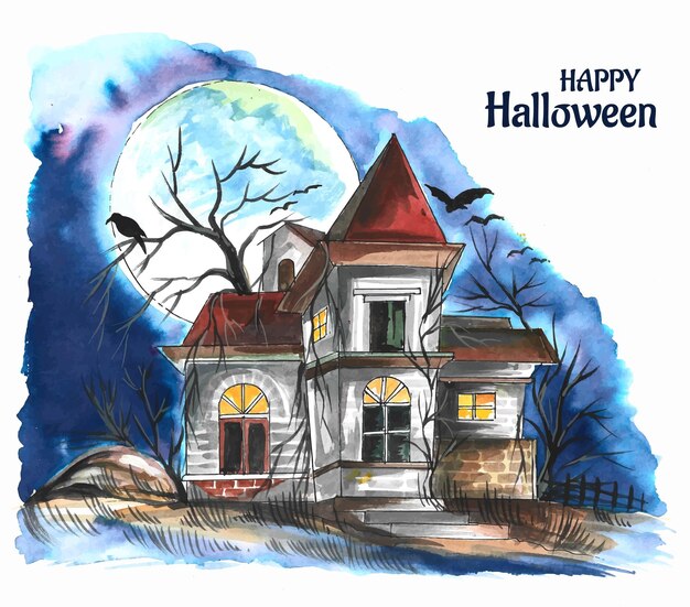 Хэллоуин жуткий дом акварель фон