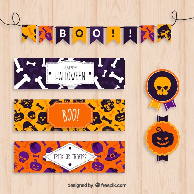 Free vector halloween stationery and bunting