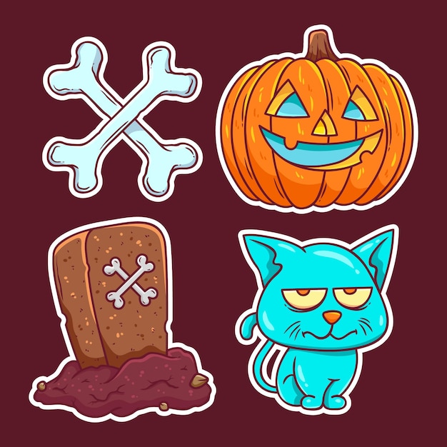 Halloween Sticker Hand Drawn Coloring