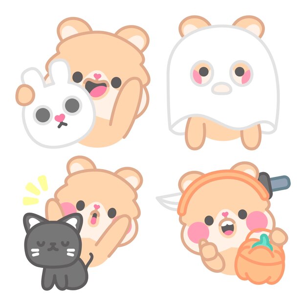 Halloween stickers collection with kimchi the hamster