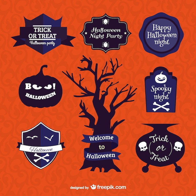 Vettore gratuito halloween simboli e distintivi vector set