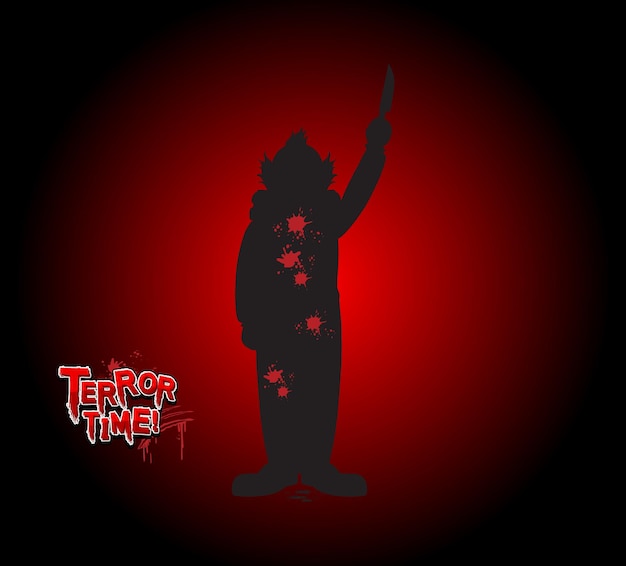 Бесплатное векторное изображение Время ужасов на хэллоуин с жутким силуэтом клоуна