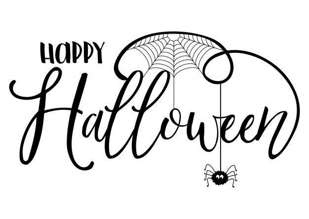 Halloween text background with spider and cobweb