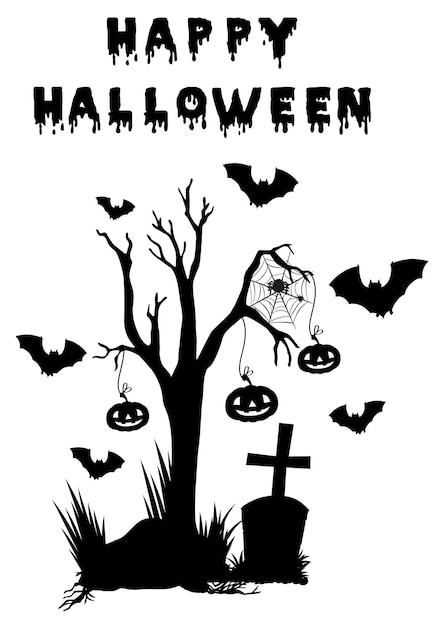 Halloween theme with bats and gravestone