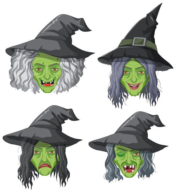 Free vector halloween theme with green face witch