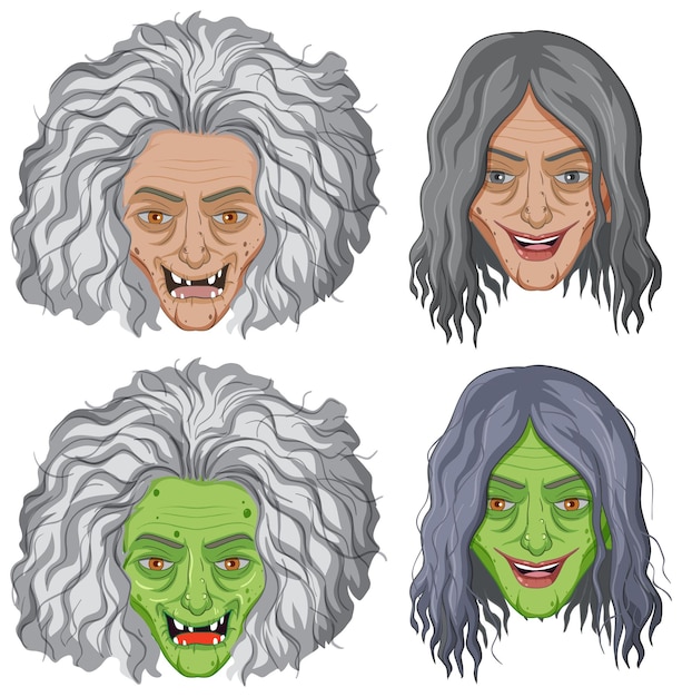 Halloween theme with heads of witches