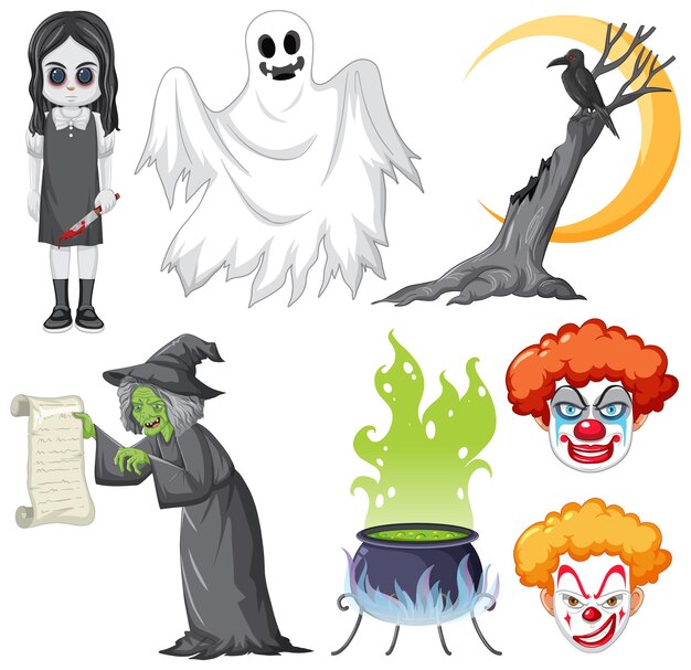 Free vector halloween theme with witch and zombie