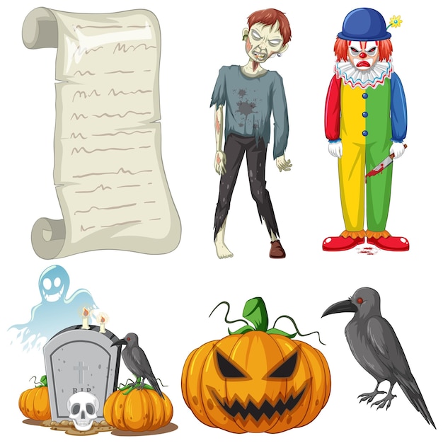 Free vector halloween theme with zombie and clown