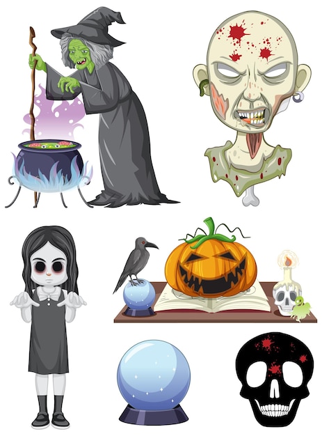 Halloween theme with zombie and witch