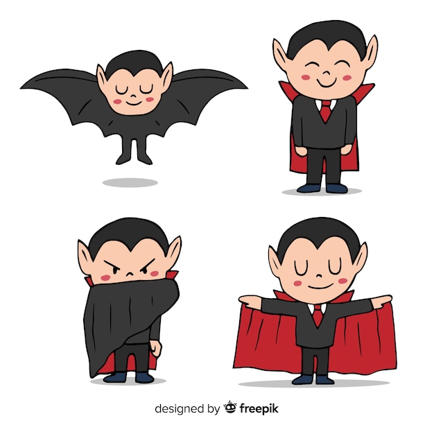 Vettore gratuito collezione di personaggi di halloween vampiro in diverse posizioni