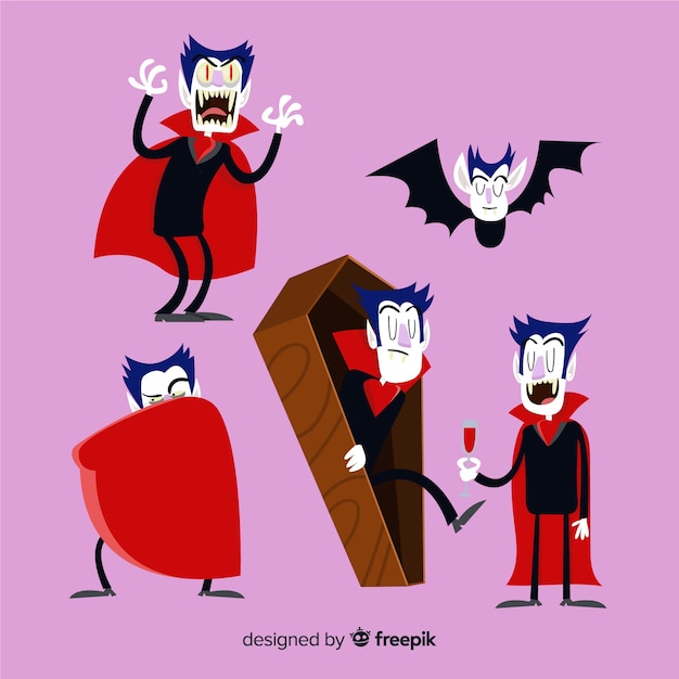 Collezione di personaggi di halloween vampiro in diverse posizioni