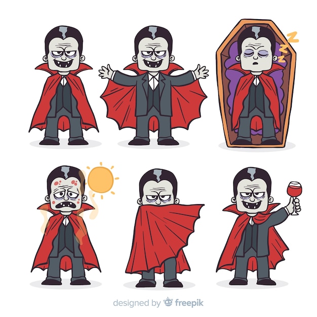 Free vector halloween vampire character collection in different positions