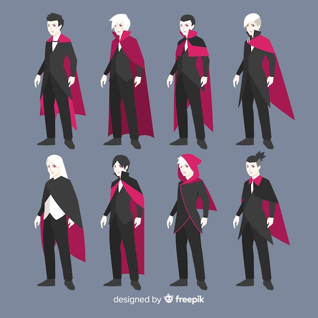 Бесплатное векторное изображение Коллекция персонажей вампиров хэллоуина в разных позициях