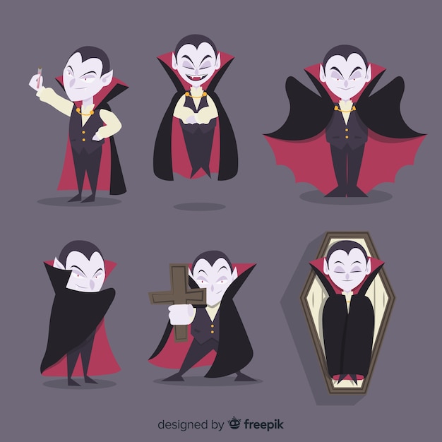 Vettore gratuito collezione di personaggi di halloween vampiro con design piatto