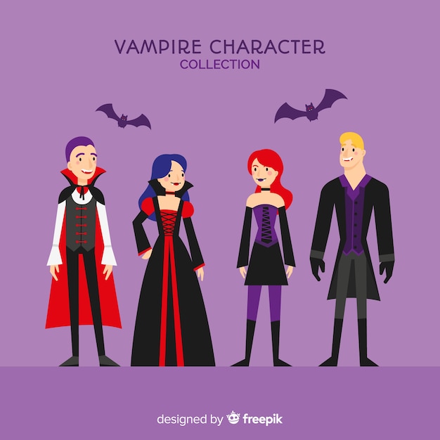 Vettore gratuito collezione di personaggi di halloween vampiro con design piatto