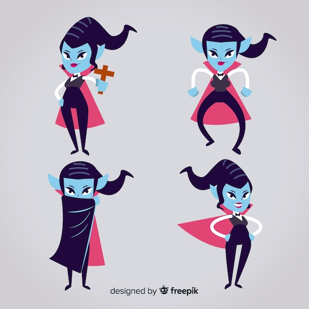 Free vector halloween vampire character collection with flat design