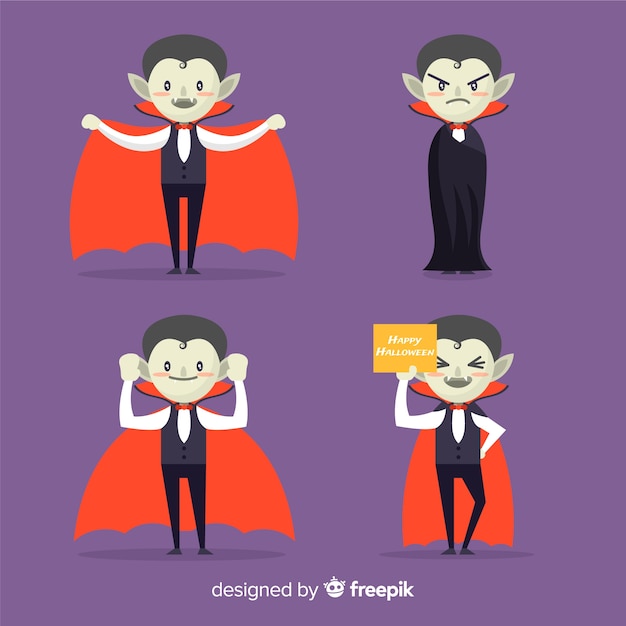 Free vector halloween vampire character collection with flat design