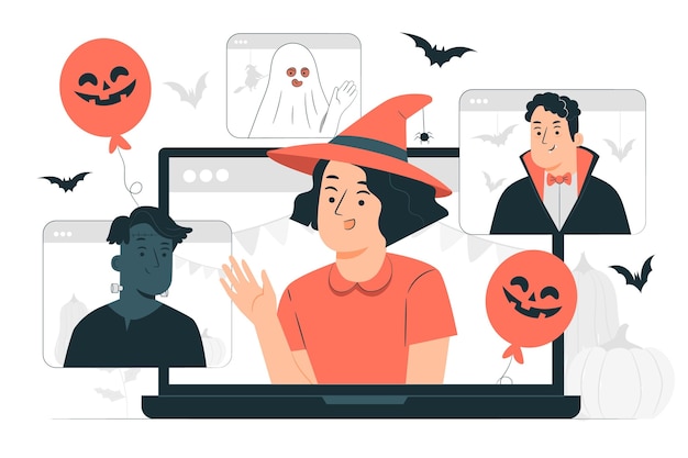 Illustrazione del concetto di videochiamata di halloween