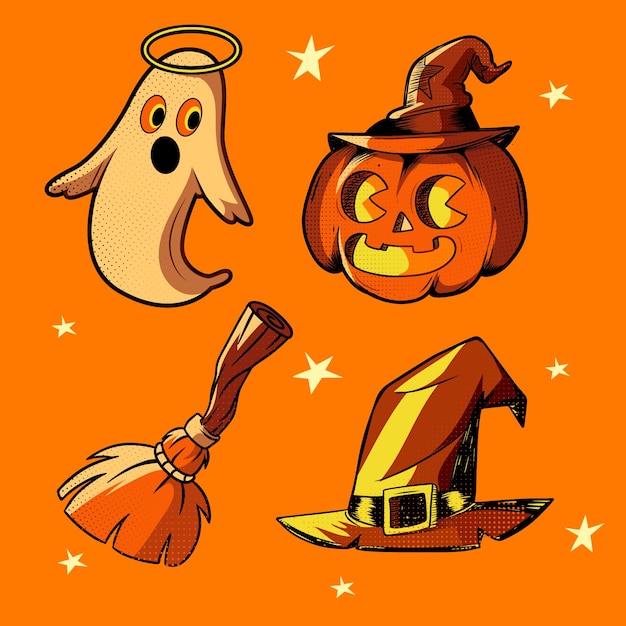 Free vector halloween vintage elements collection