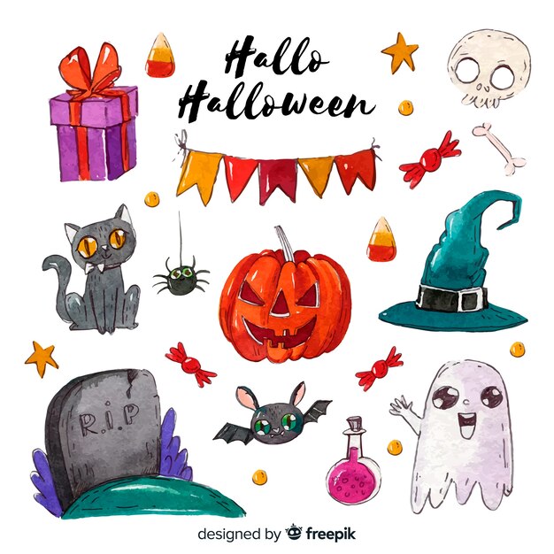 Halloween watercolor elements collection