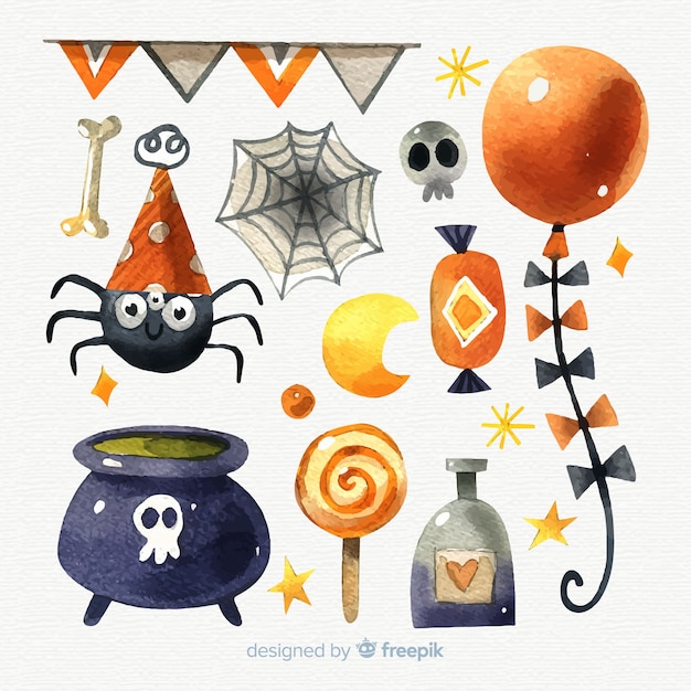 Halloween watercolor elements collection