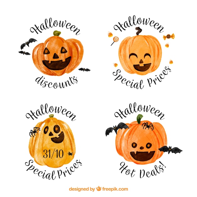 Halloween watercolor pumpkin stickers set