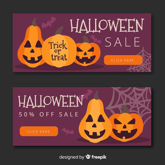 Free vector halloween web banner collection with flat design