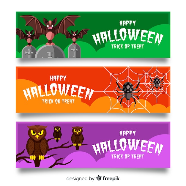 Raccolta di banner web di halloween con design piatto