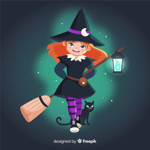 Halloween witch and a black cat