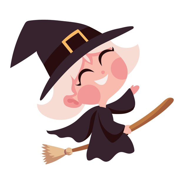 halloween witch on a broom isolated icon