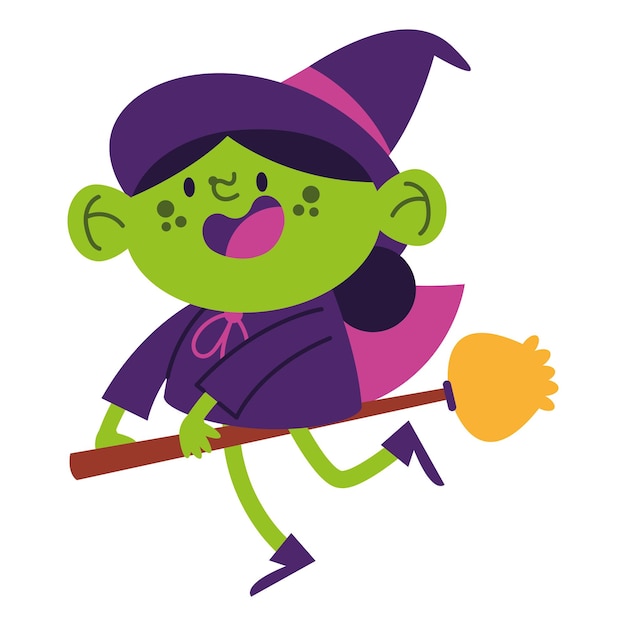 Free vector halloween witch flying on broom