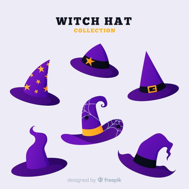 Vettore gratuito collezione di cappello strega di halloween