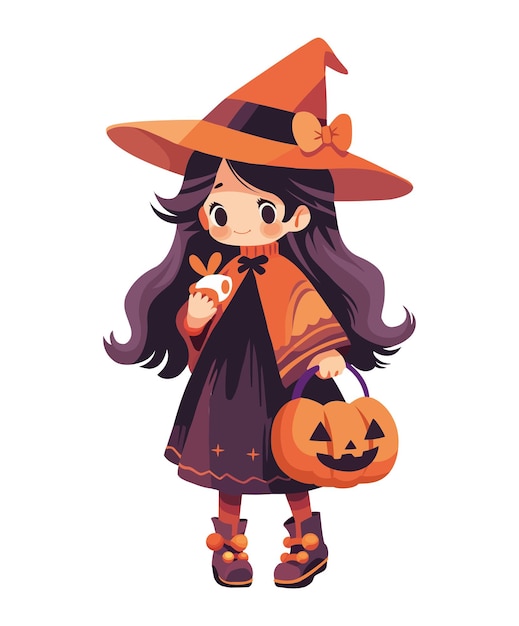 halloween witch and pumpkin isolated